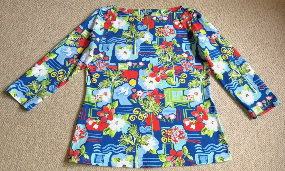 Womens Top-J. McLAUGHLIN-blue Tropical Catalina Cloth 'Wavesong Tee' knit-M
